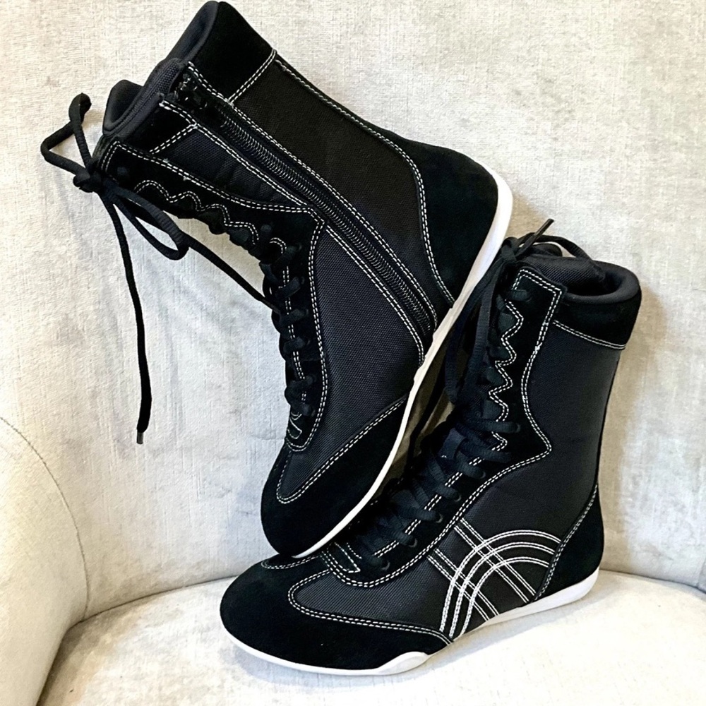 Free People Jeffrey Campbell In The Ring Boxing Boot Black Suede Mesh